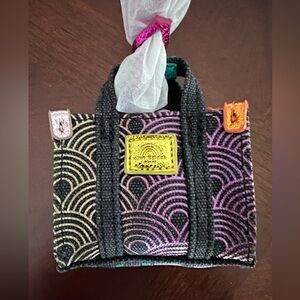 Kurt Geiger SOUTHBANK KEY RING in Black Rainbow Fabric NWT